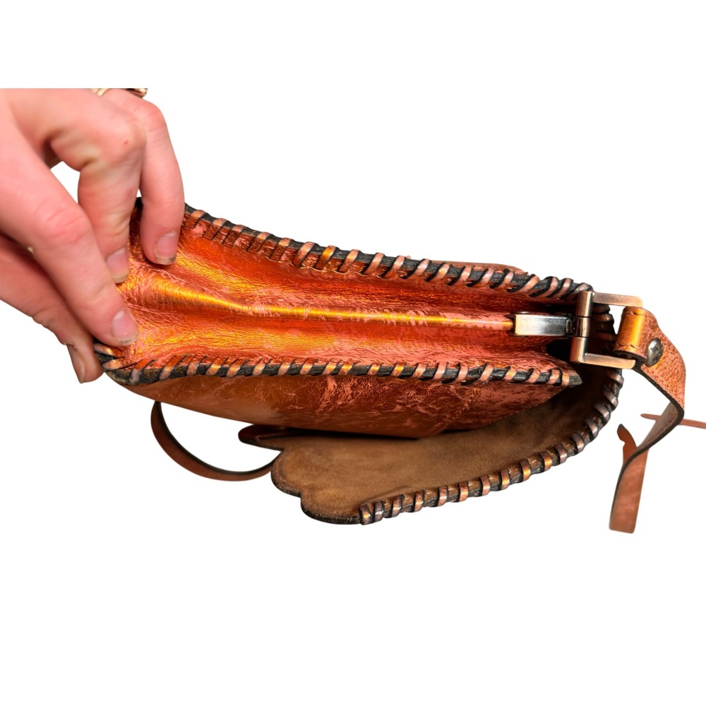 Patricia Nash Metallic Copper Pink Embossed Leather Crossbody Bag Whipstitch - Picture 4 of 10